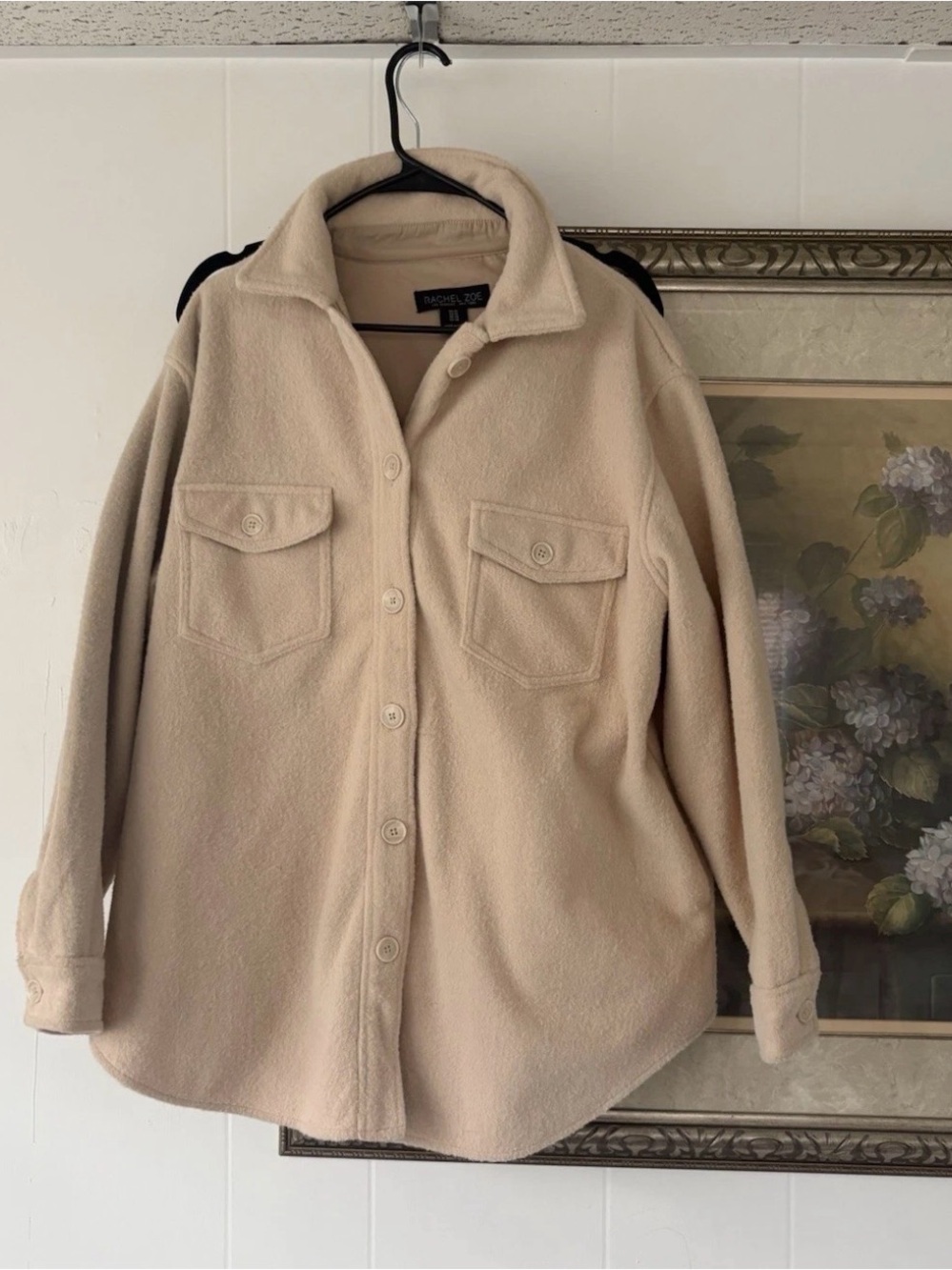 Rachel Zoe Beige Teddy Button-Up Shacket